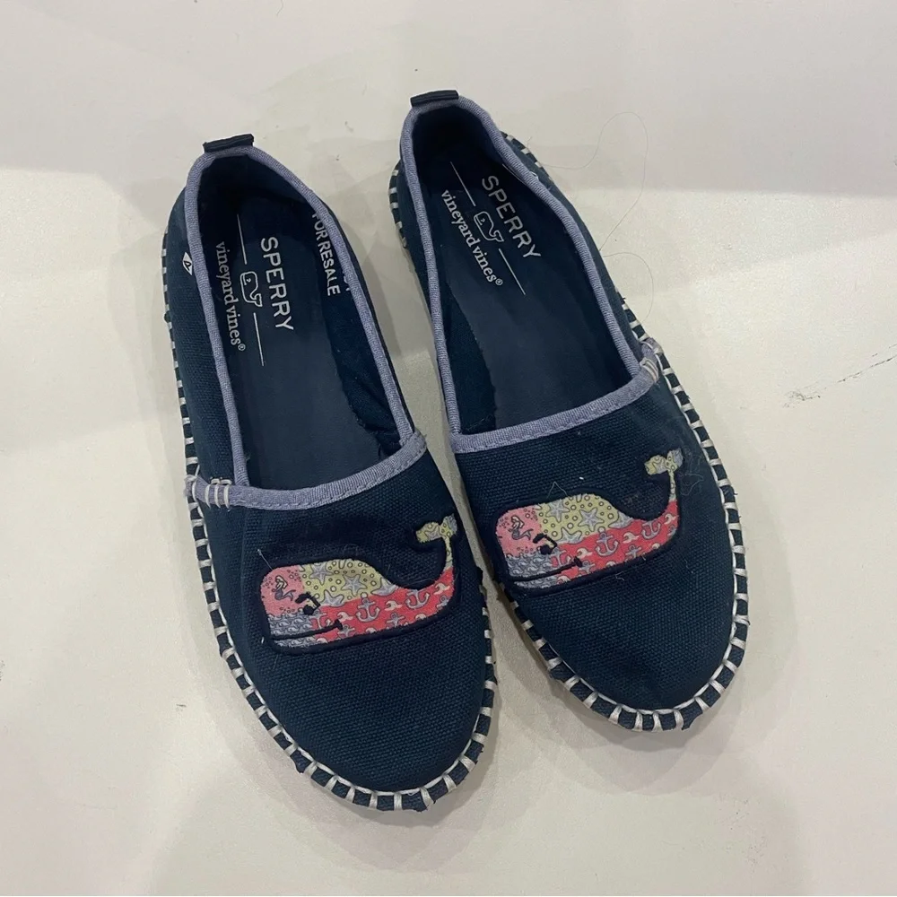 Sperry Kids Moccasins Navy with Red Whale Design